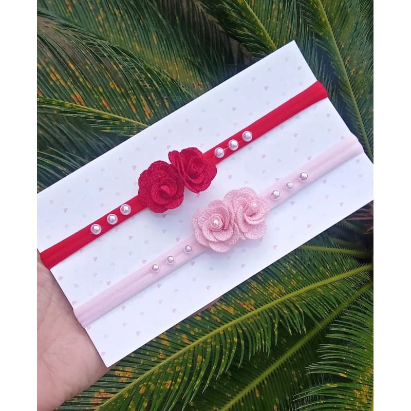 kit duas tiaras meia de seda flores para bebê, confortável não aperta a cabecinha