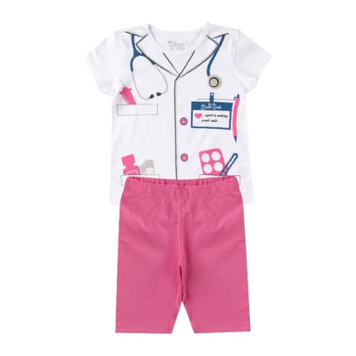 Fantasia Infantil Médica Doutora Rosa Conjunto Infantil Menina Carnaval