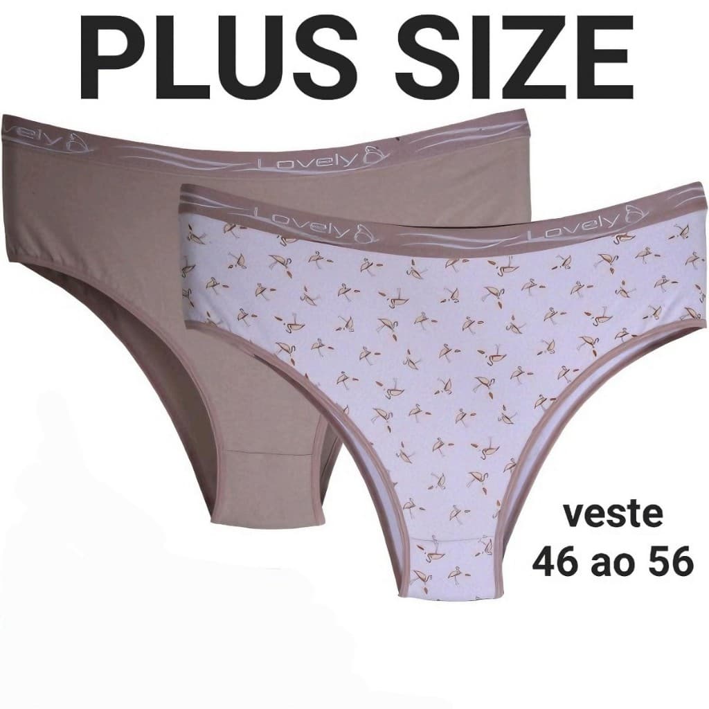 Kit 5 Calcinha Plus Size Algodão Cintura Alta  Plus com Forro em Algodão