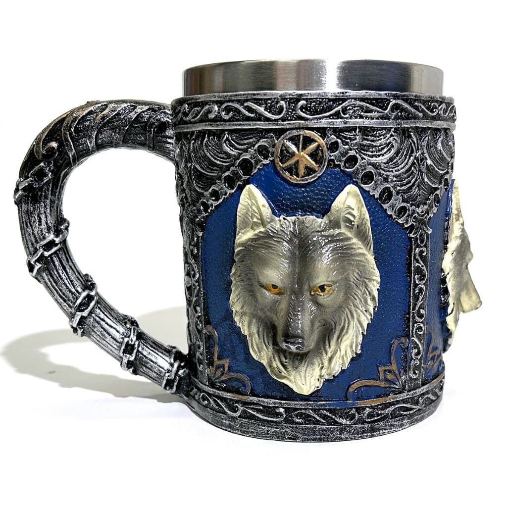 Caneca Medieval Lobo Em Resina colorida Inox - 400ml