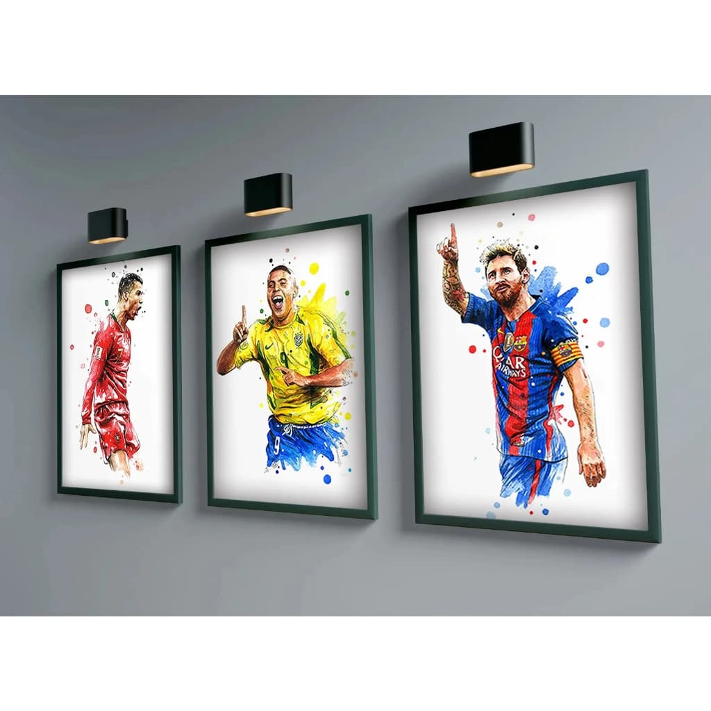 Quadro Estrelas do Futebol 50x35 cm Com Moldura Cr7 Messi Mbappe Haaland