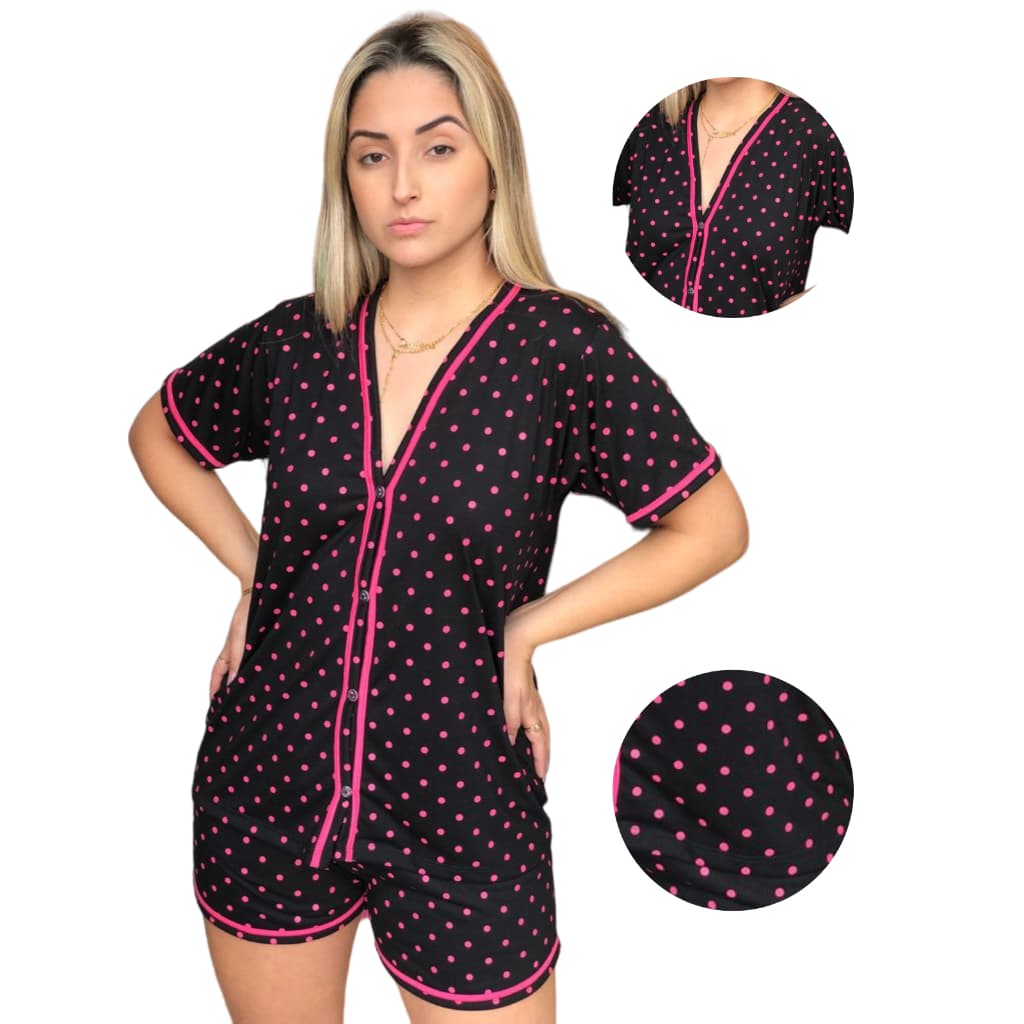 Pijama Americano Blogueirinha em MALHA PREMIUM baby doll aberto com botões amamentar pós cirúrgico