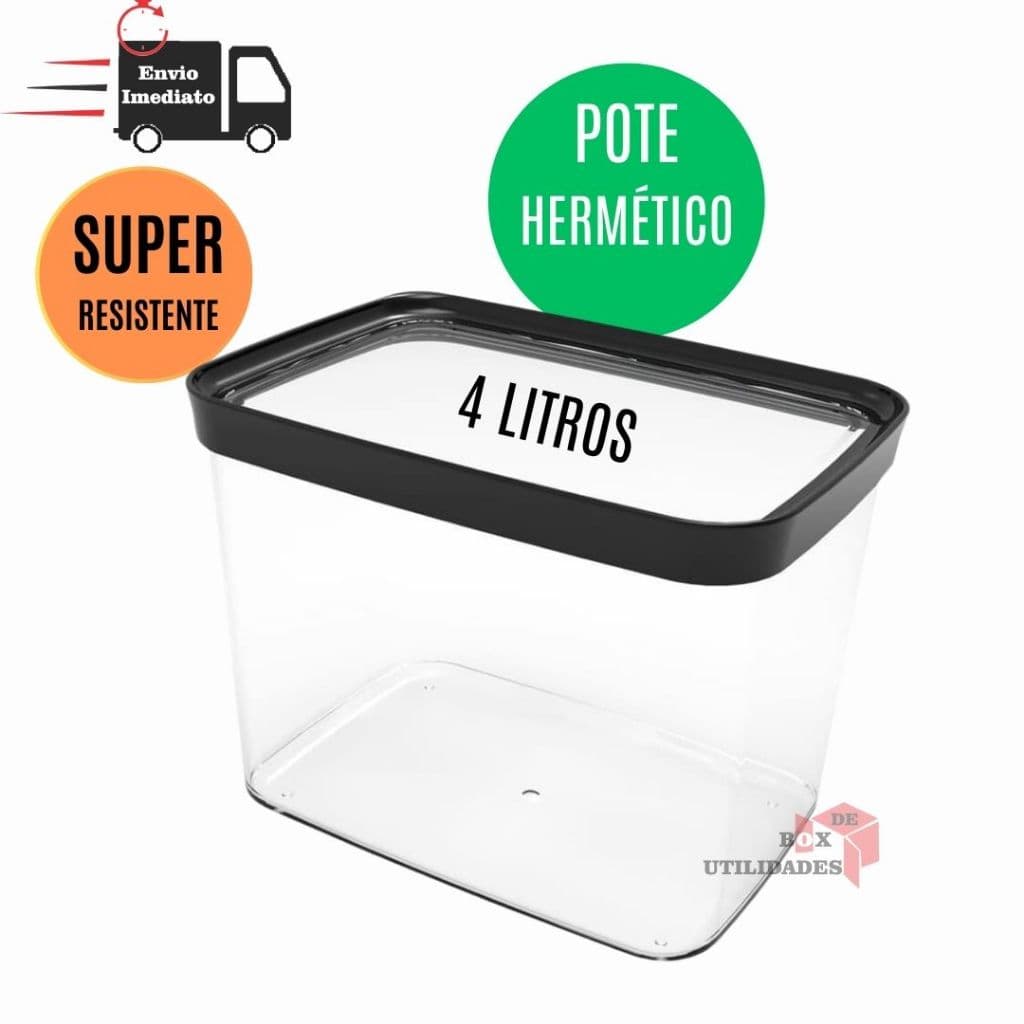 1 Pote Hermético Cozinha  4 Litros Pote Hermetico 4000ml Porta Mantimentos para grãos arroz ração Resistente