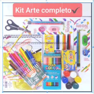 Kit 01 -  Arte Material Escolar Completo Papelaria 45 itens