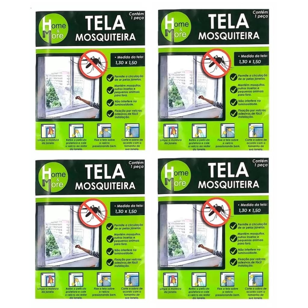 Kit com 04 Telas Mosquiteiras Janela Anti-inseto Mosquito 130x150 Fácil Instalação Fita Adesiva