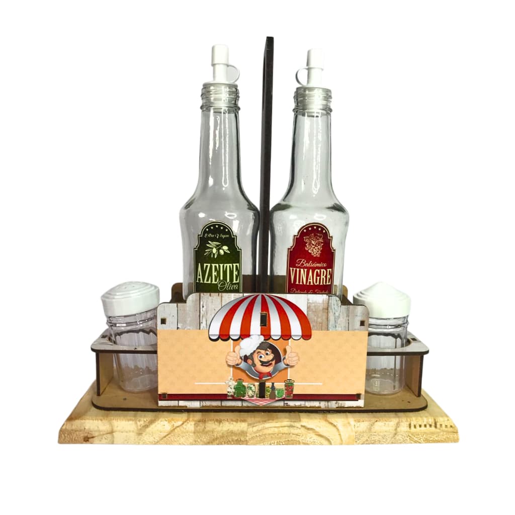 Porta Tempero Azeite & Vinagreira Kit Galheteiro Sal Palito Casa Cozinha Decoração
