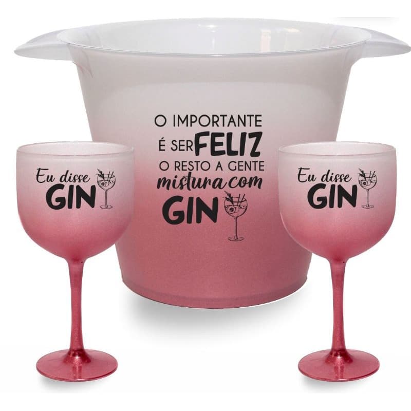 Kit com 1 Balde de Gelo 5 Litros e 2 Taças Gin Degradê Personalizada