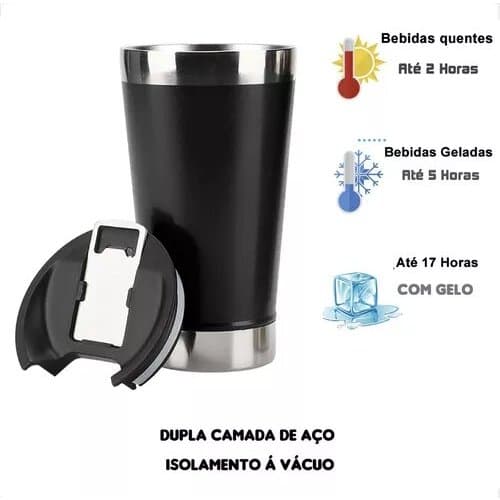 Copo Térmico Aço Inox 473ml Com Tampa Cor Preto Liso