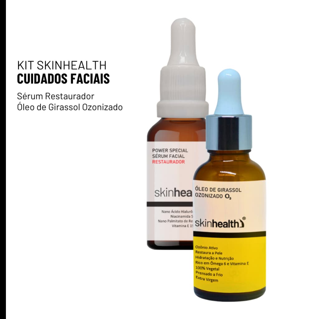 Kit Óleo de Girassol Ozonizado 30ml + Sérum Restaurador (Retinol) Antirrugas 30ml - Tratamento Intensivo Para Rugas