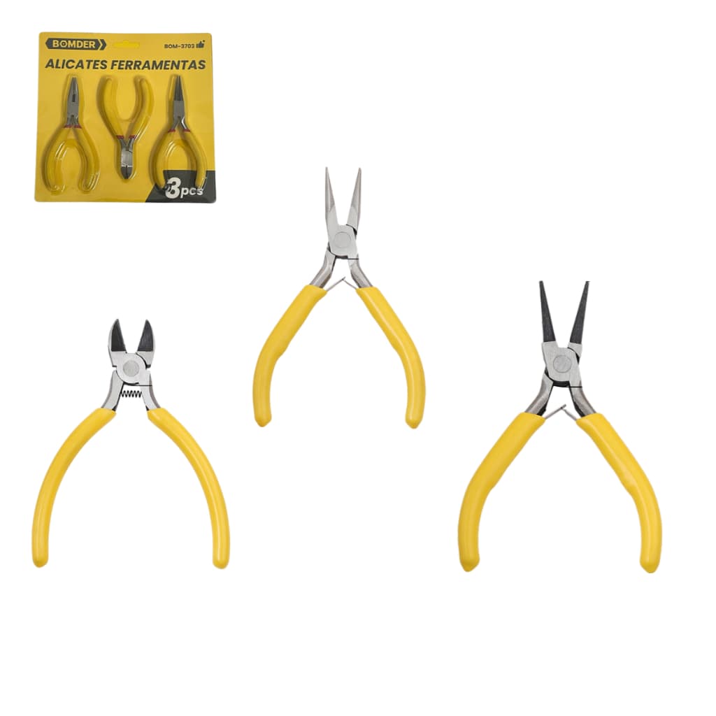 Kit Alicate Universal Meia-cana Corte Diagonal Bico Redondo 3 Peças Para Artesanais DIY Bijuterias Multifuncional