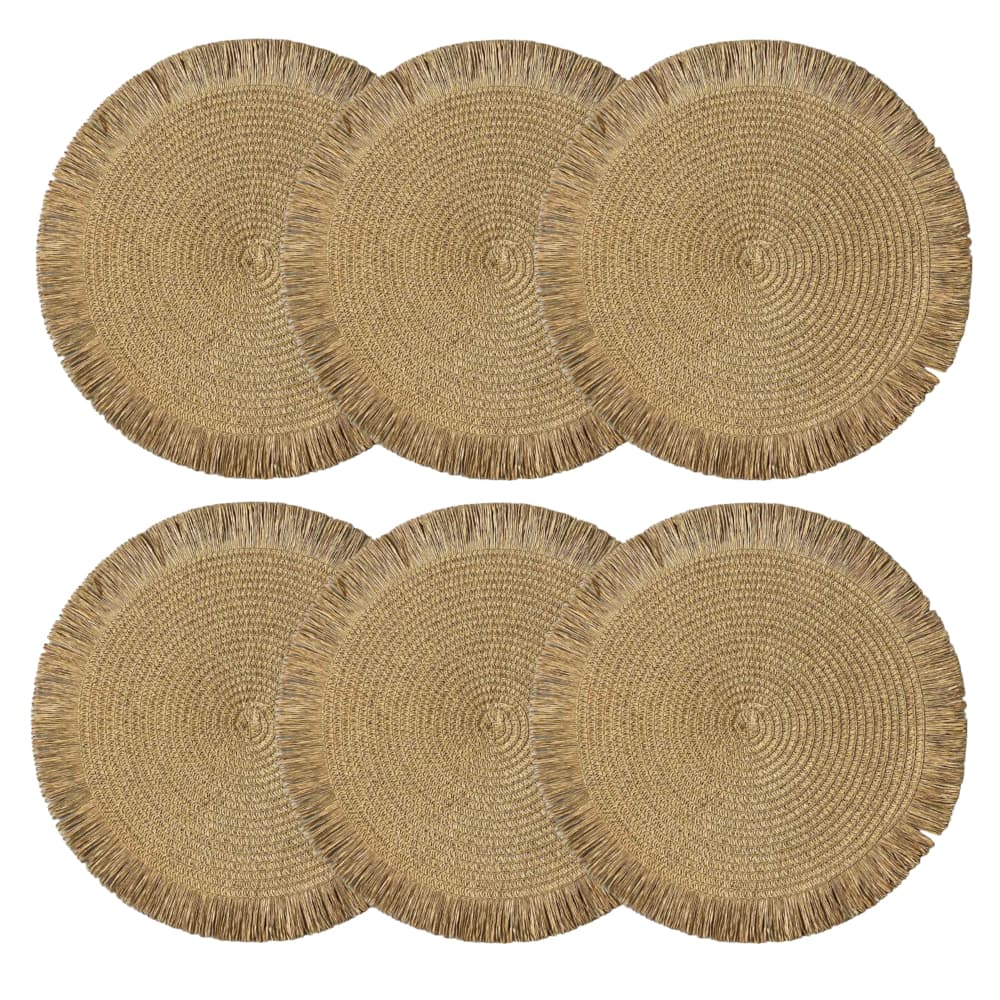 Kit com  6 Peças jogo americano Caramelo Franja Redondo Trançado 38cm Tapete de Mesa Posta