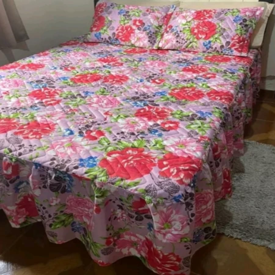 COLCHA CASAL 3 PEÇAS ESTAMPA VARIADA