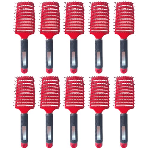 Kit 10 Escova Raquete Modeladora Vazada Com Cabo Siliconizado Profissional Vermelha cod 716