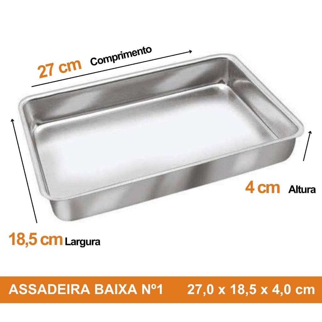 Forma para Bolo nº1 27cm Assadeira Pequena Retangular Baixa  Alumínio Resistente