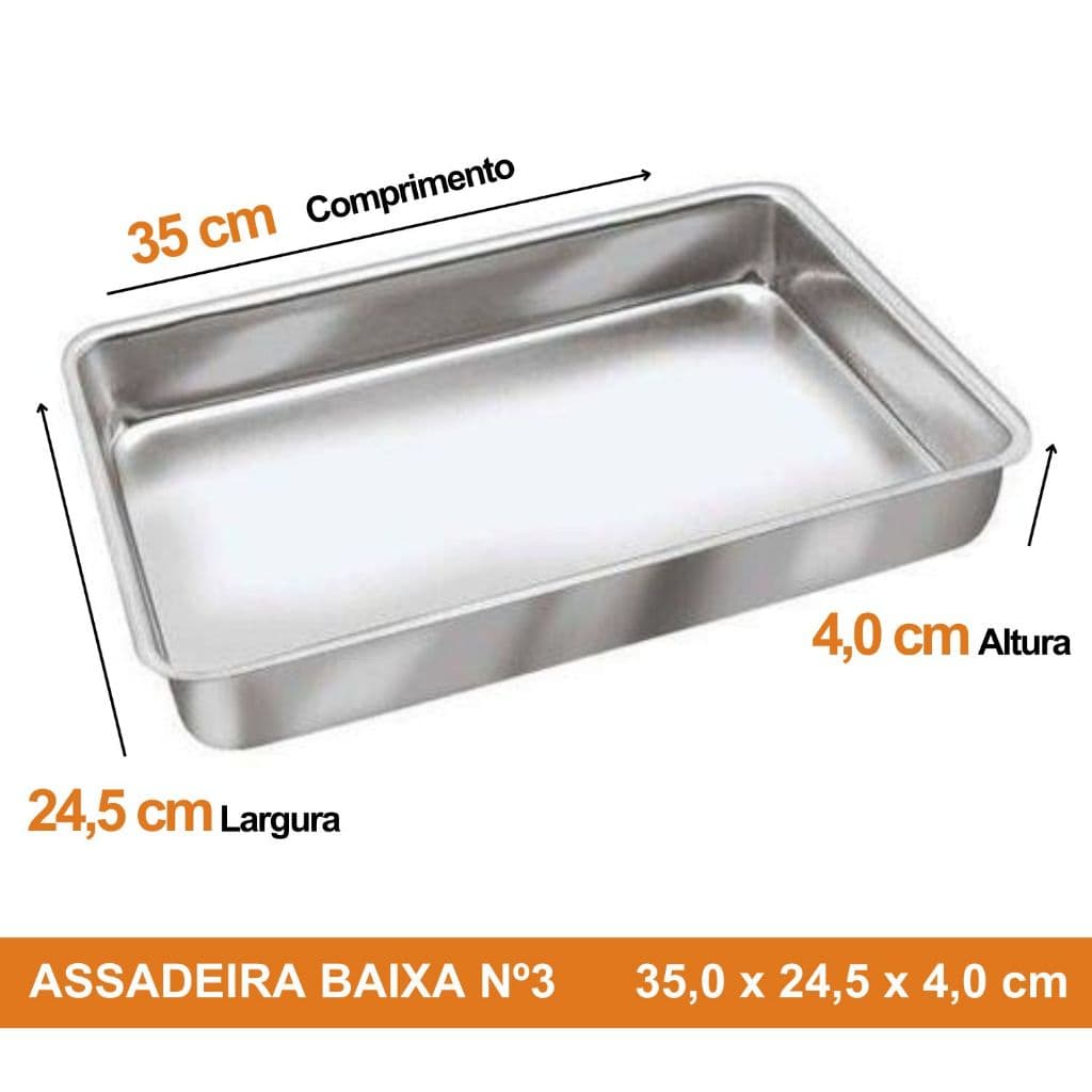 Forma  Para Bolo Assadeira Retangular Baixa  Nº3 35x24,5cm Aluminio Resistente