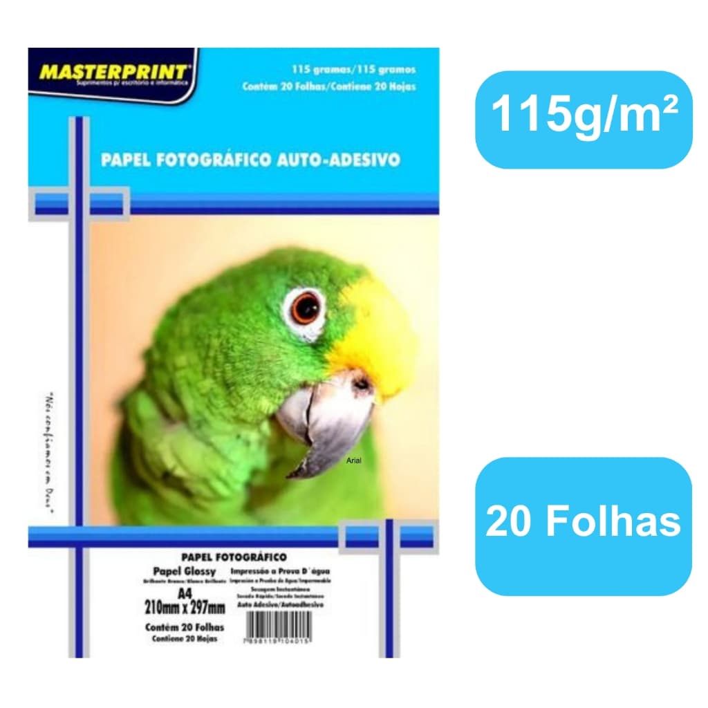 Papel Fotográfico Adesivo 115g Glossy A4 papel foto adesivo para impressão Masterprint 20 FOLHAS