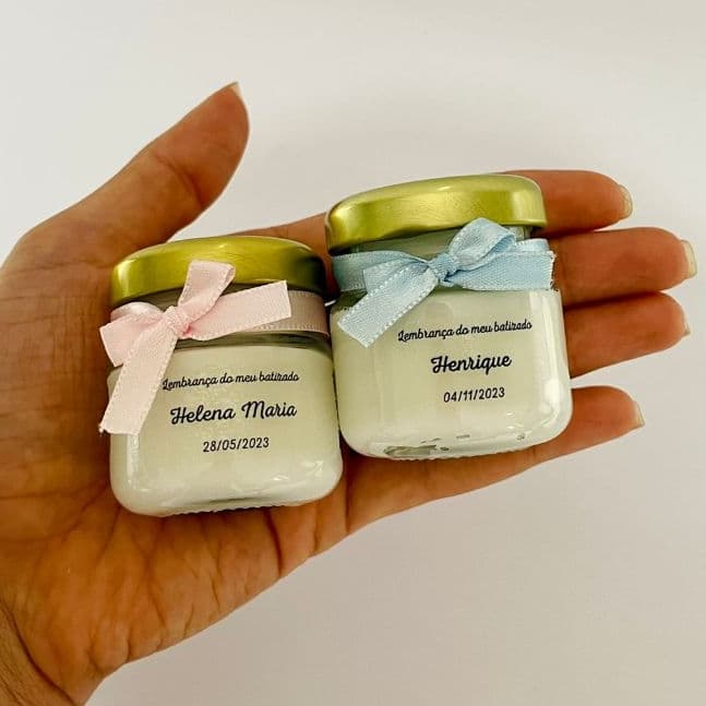 Kit Lembrancinha de Batizado: 10 Mini Velas Aromáticas Personalizadas