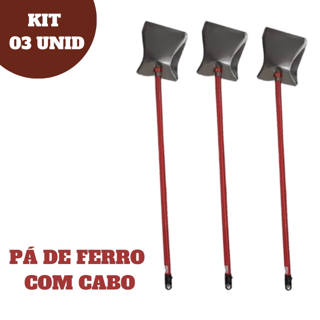 Pá De Lixo Metal Metálica Aço Galvanizado Cabo Longo 92cm - 03 Unid
