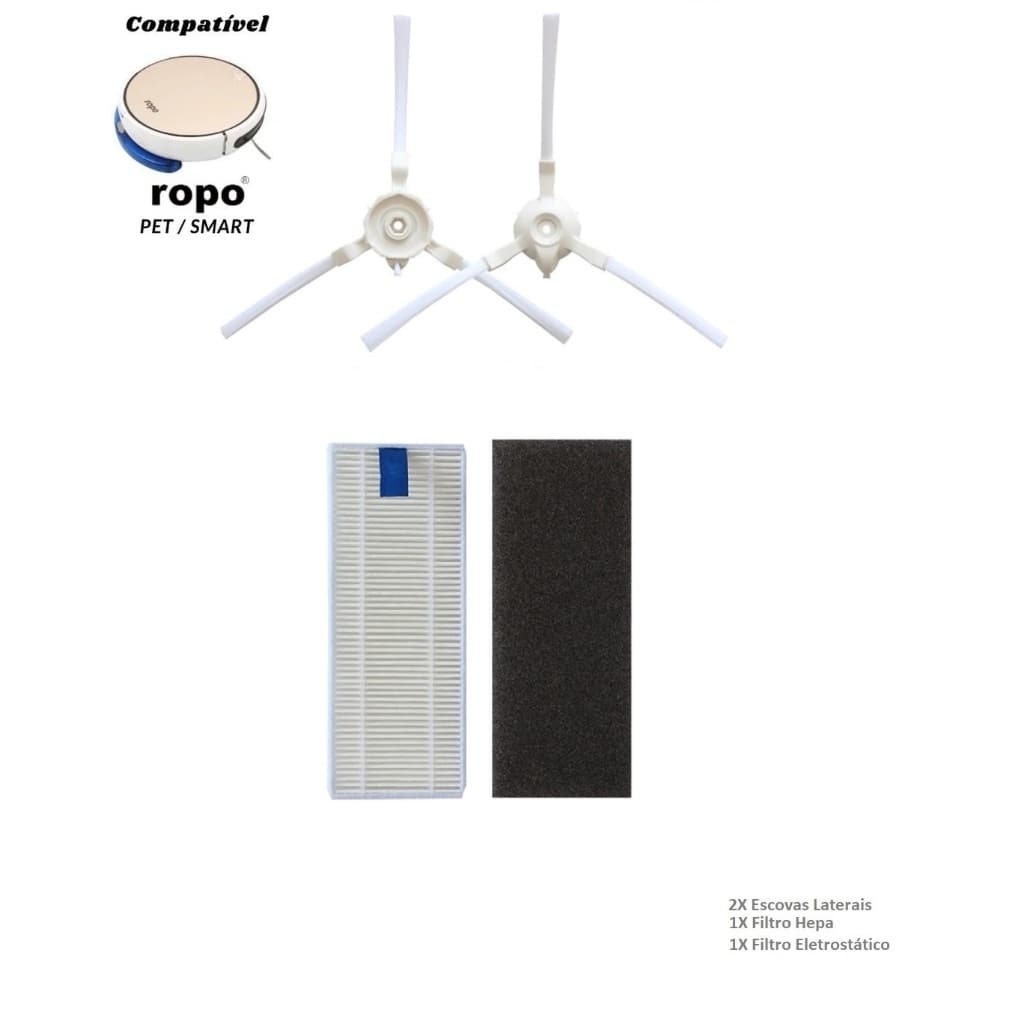 Kit Par De Escovas e Filtro Para Ropo Pet Ropo Smart e Isweep X3 Yllw