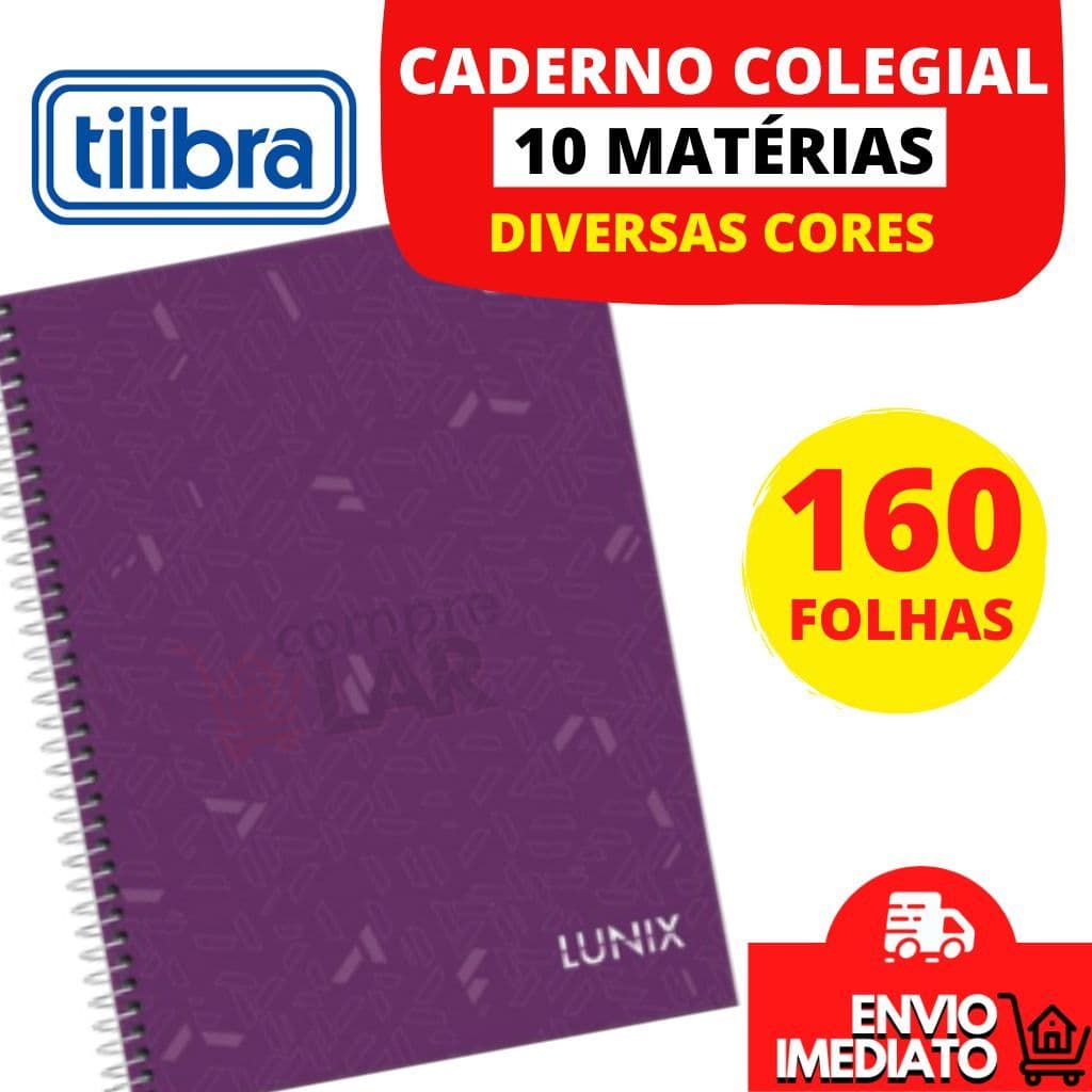 Caderno Colegial Lunix 10 Matérias Unissex 160 Folhas Tilibra Diversas Cores Material Escolar E Escritório