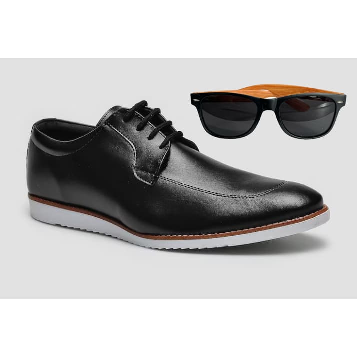 Sapato Casual Oxford Social Derby Promoção + Óculos Sol Madeira
