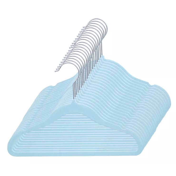 Kit 20 Cabide Infantil Veludo Slim Antideslizante Ultrafino Cor Azul