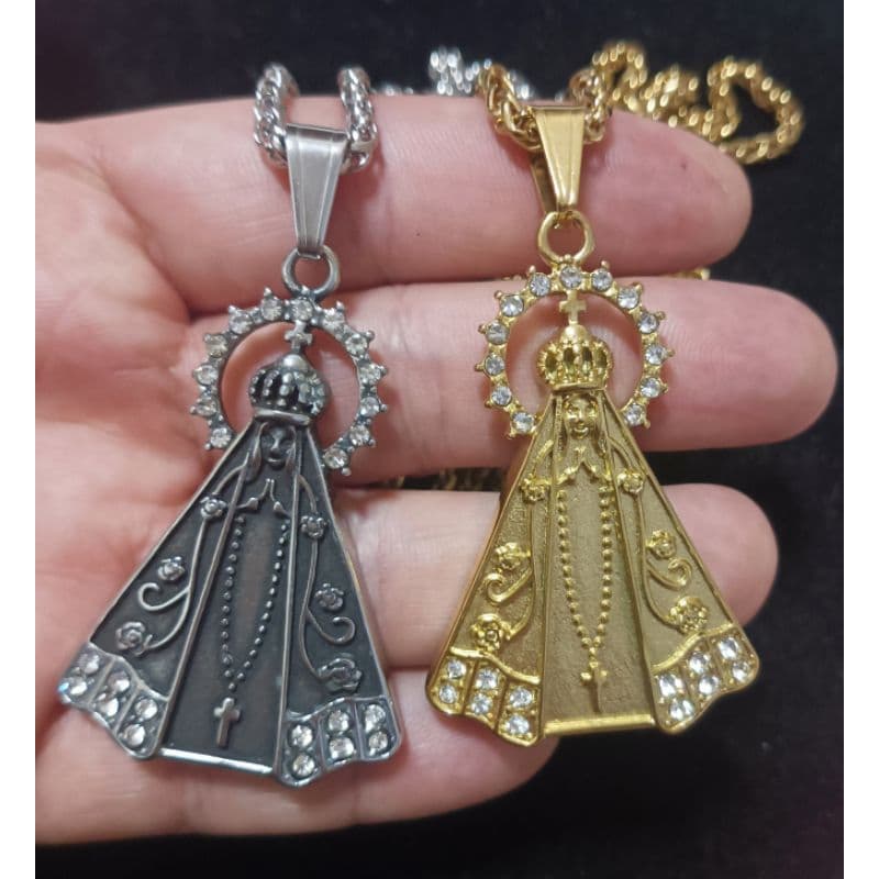 Cordão com Pingente em Aço Inox Nossa Senhora Aparecida Protetora