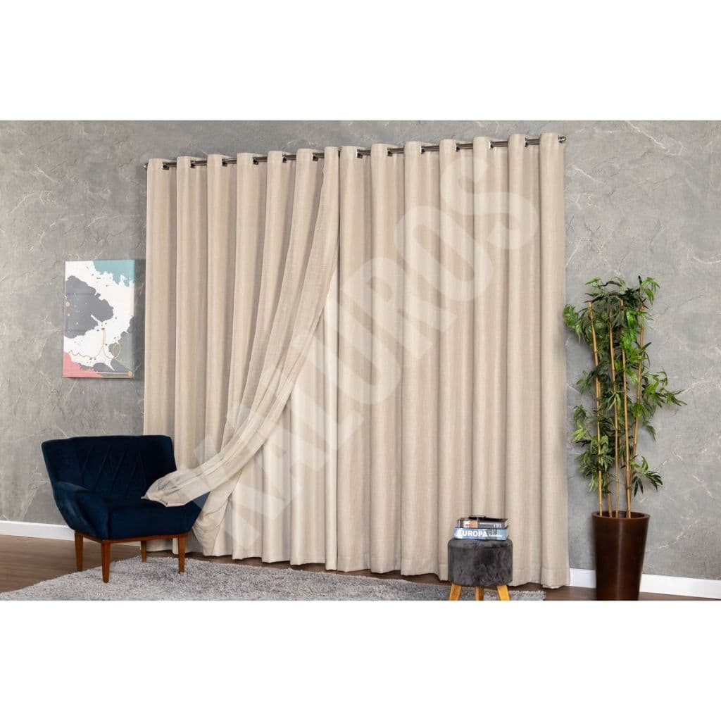 Cortina Voil Gaze De Linho 10,00 MT Com Forro Blackout Grosso Original