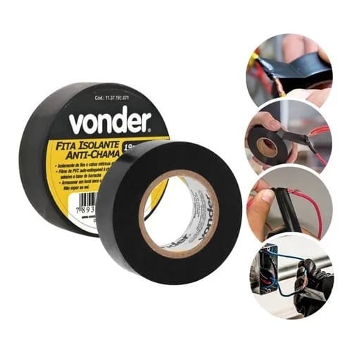 Fita isolante 19 mm x 20 m Metros preta VONDER - antichama antichamas - Profissional - Melhor 3M