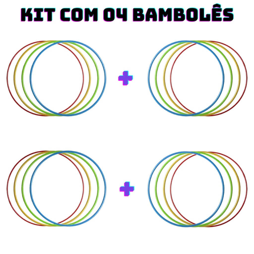Kit 04 Bambolês Arco Infantil 65cm Colorido Atividade Fisica Dança