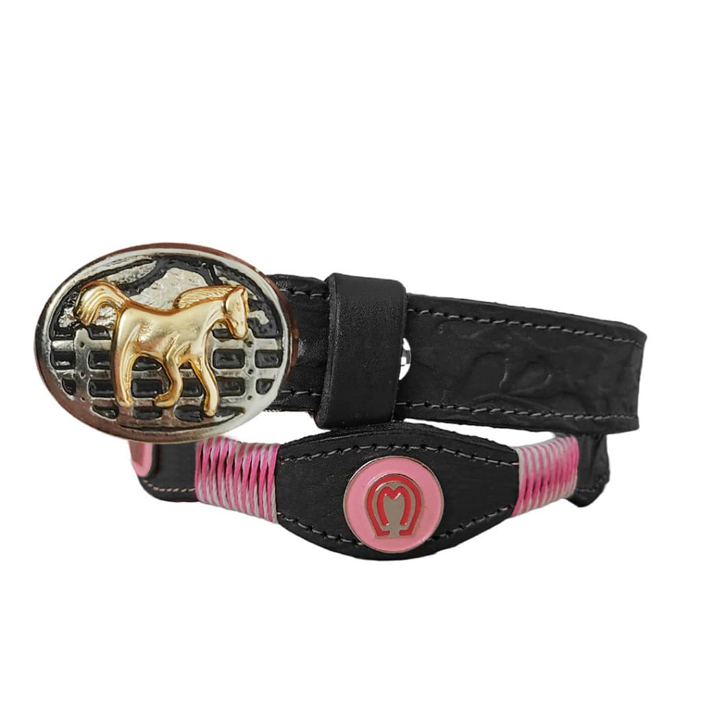 Cinto de Couro Feminino infantil Mangalrga Com Apliques Rosa Artesanal