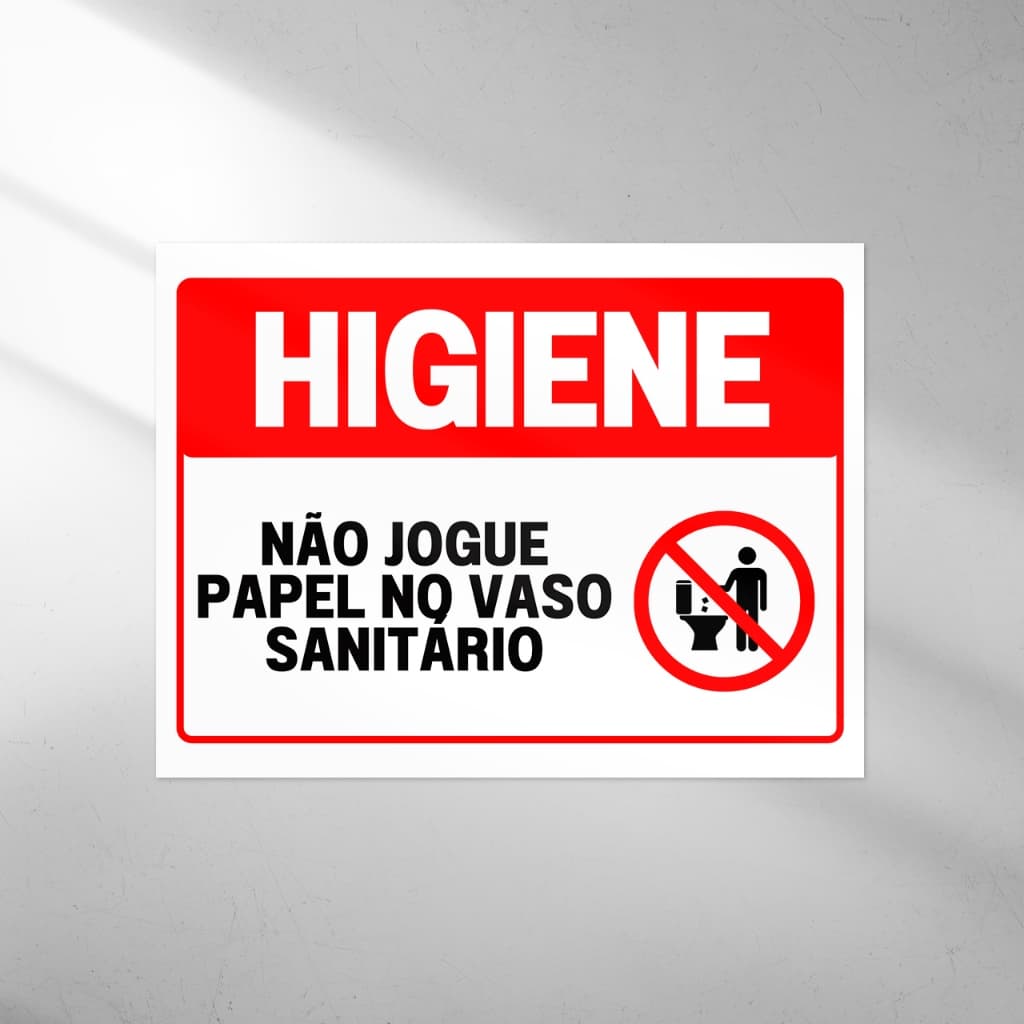 Placa Sinalização Higiene Não Jogue Papel no Vaso Sanitário 30x20cm MDF 3mm Impressão Alta Qualidade