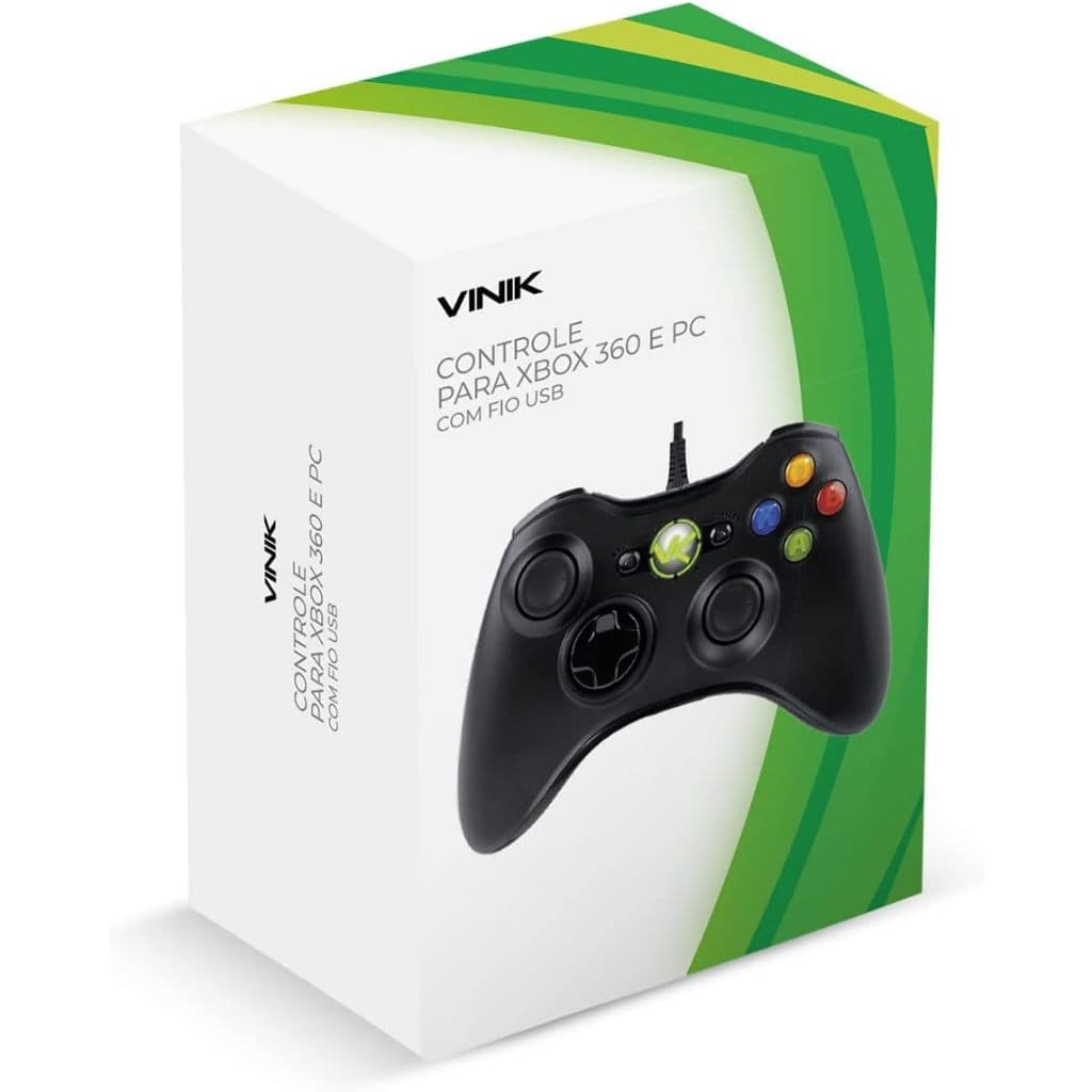 CONTROLE PARA XBOX 360 E PC COM FIO USB MODELO X360 – VINIK, Preto