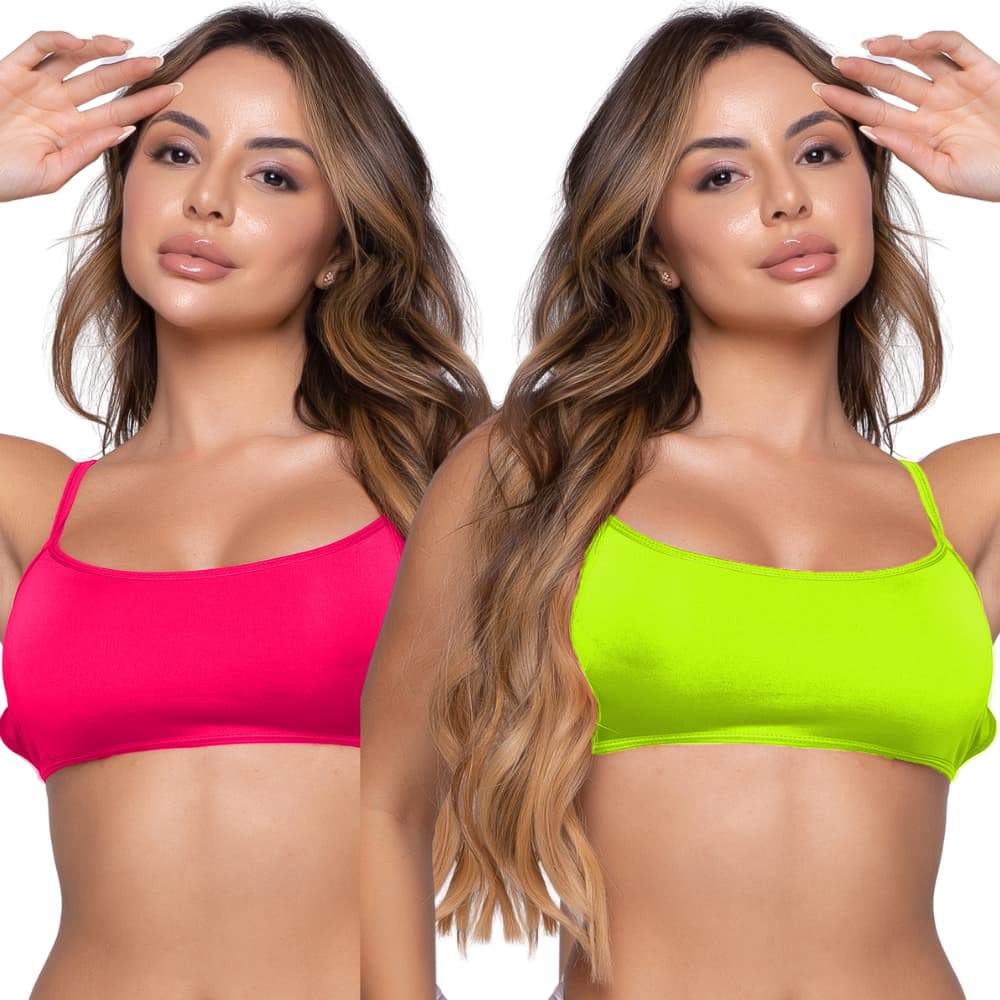 Kit 2 Top Faixa Neon Cropped Costa Nua Moda Fitness Gringa Blogueira Verão Carnaval