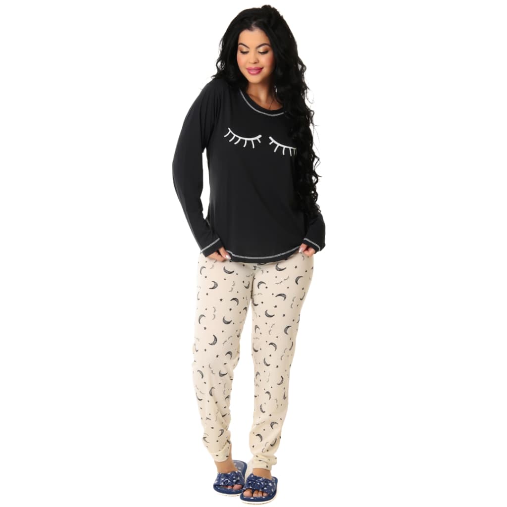 Conjunto de Dormir Estampado Olhinho Longo Inverno Linha Noite Feminino 330