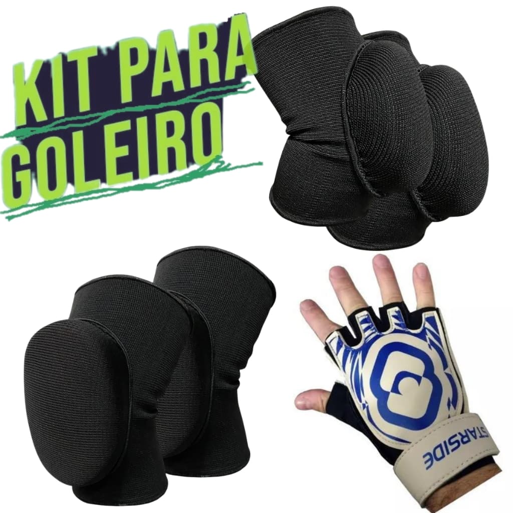 Kit Proteção P/ Goleiro Luva+Cotoveleira+Joelheira Acolchoada, Kit Goleiro Futsal, Society, Quadra