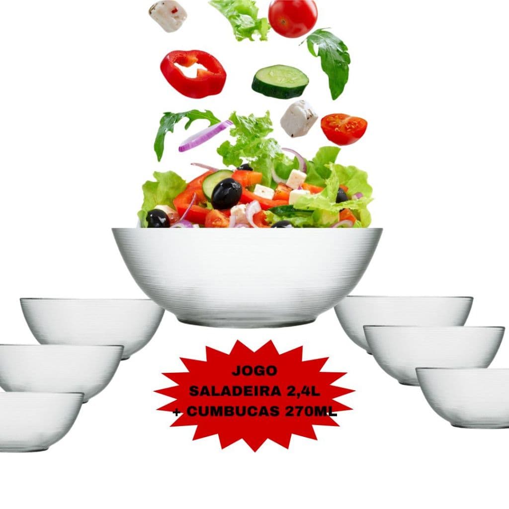 Jogo Kit Tigela Saladeira 2,4L Vidro+ Cumbucas Bowl 270ml Diamante Duralex Sobremesa Refratario Doce Cozinha Buffet Mesa Posta Nadir Figueiredo Temperado Almoço Jantar