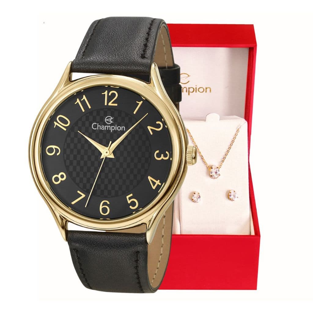 Relógio Feminino Analógico Champion Preto com Pulseira de  Couro CH22706K Relógio Feminino Elegante