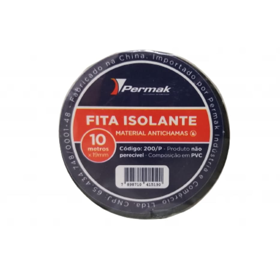 Fita Isolante Antichama rolo 10 Metros Fita Preta unidade