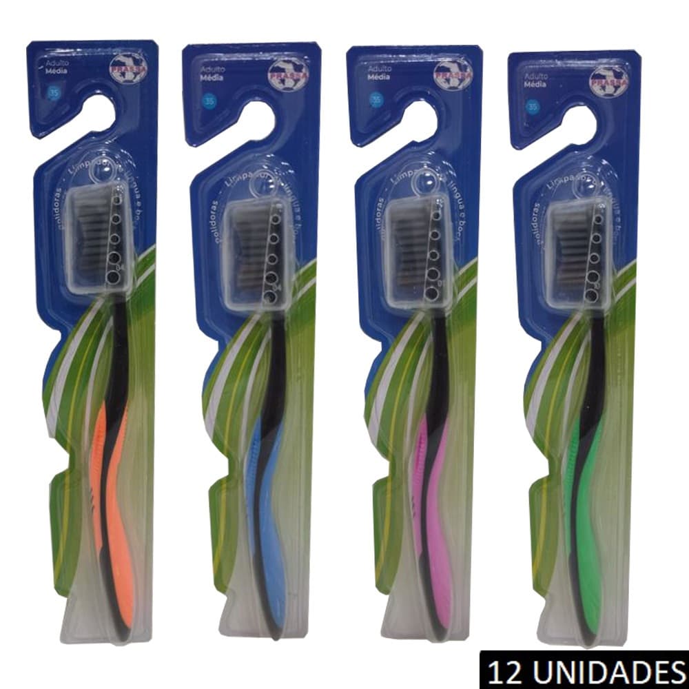 Kit Escova de Dente Macia Adulto Pacote 12 Unidades