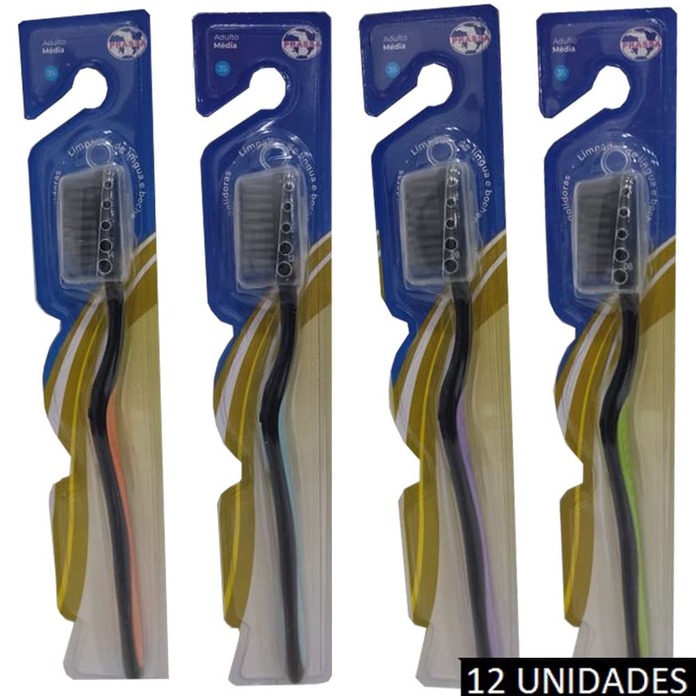 Kit Escova de Dente Media Adulto Pacote 12 Und