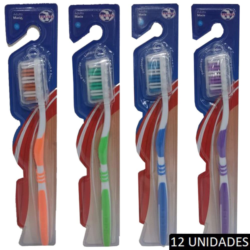 Kit Escova de Dente Macia Adulto Pacote 12 Unidades