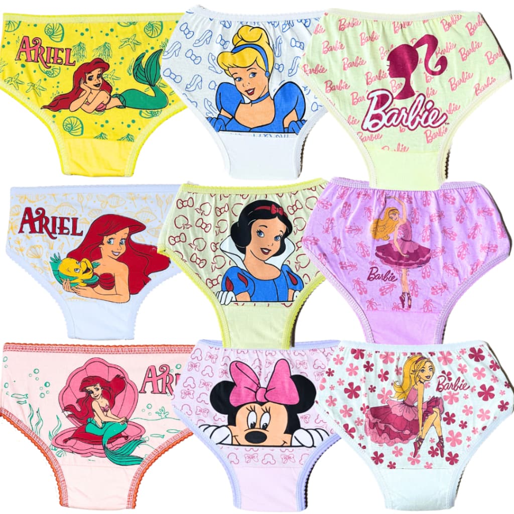 Kit 9 Calcinha Bebê Infantil Personagem Estampadas 100% Algodão Menina Veste de 1 a 9 Anos