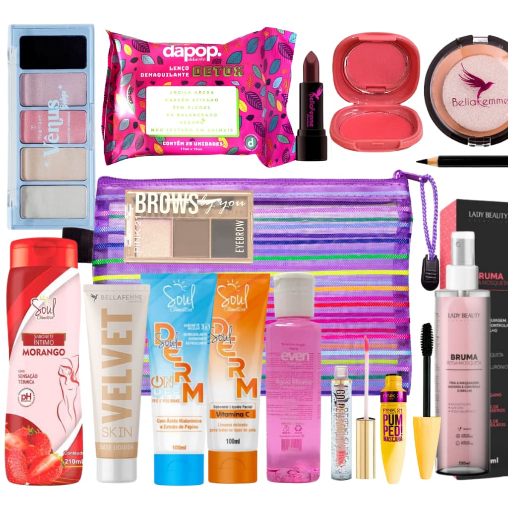 Kit Maquiagem Luxo Completo Sombra Base Pó Batom Rímel