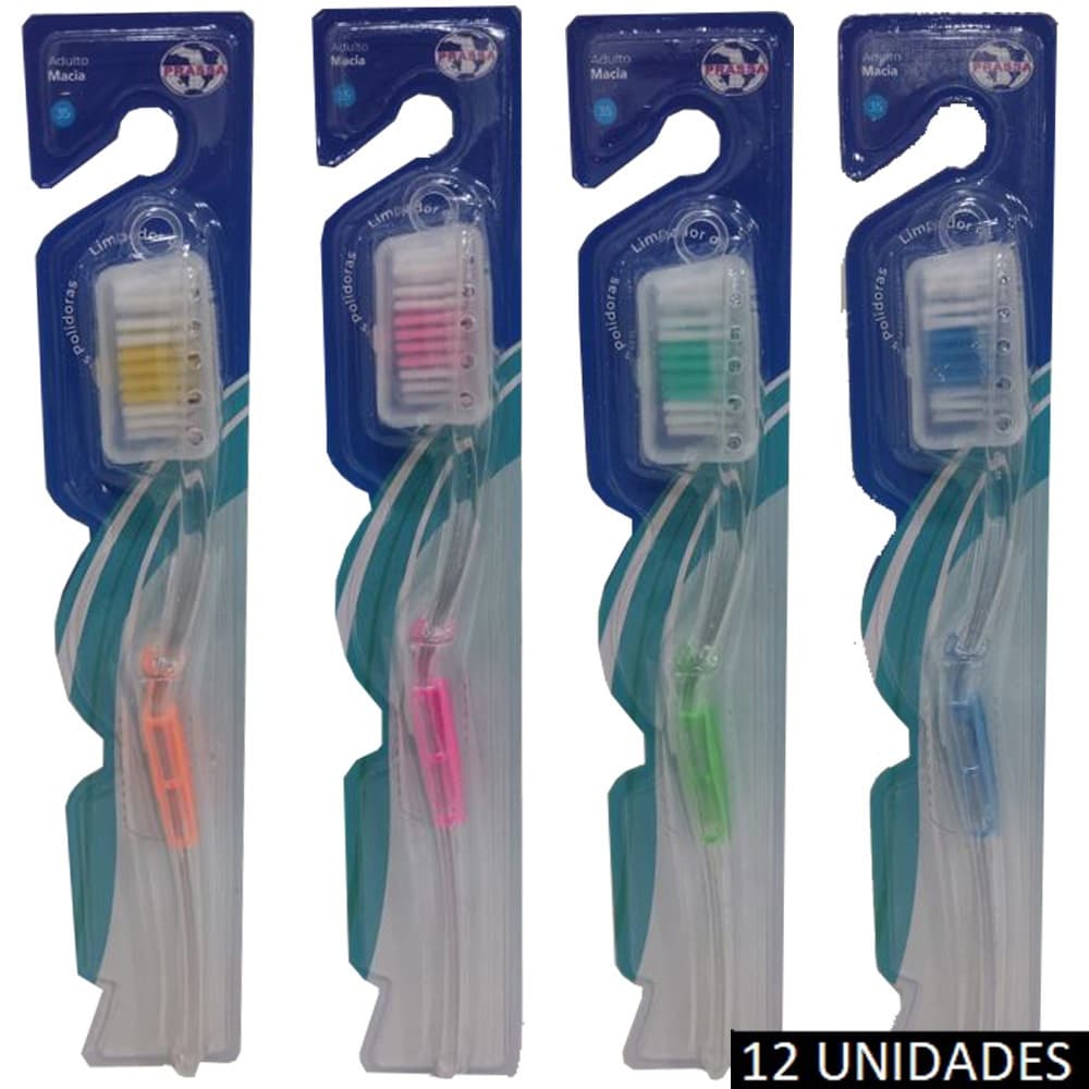 Kit Escova de Dente Macia Adulto Pacote 12 Unidades