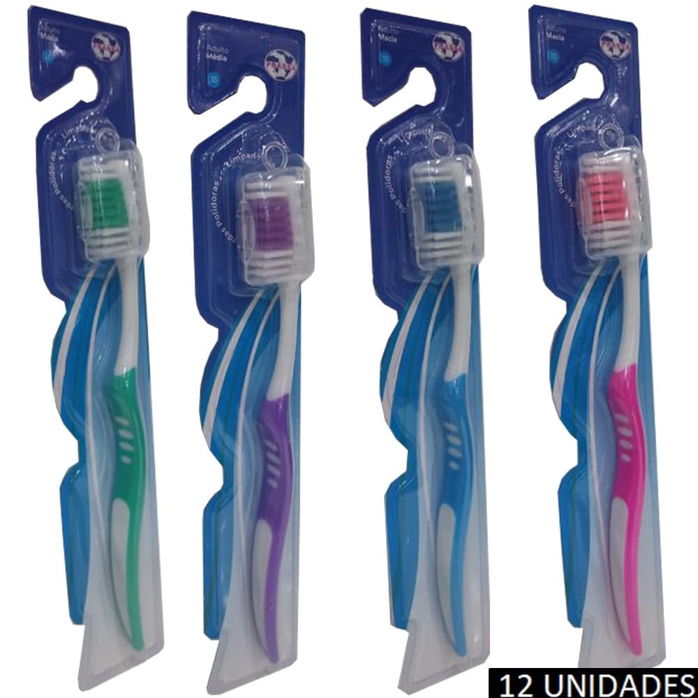 Kit Escovas de Dente Média Adulto Pacote 12 Unidades