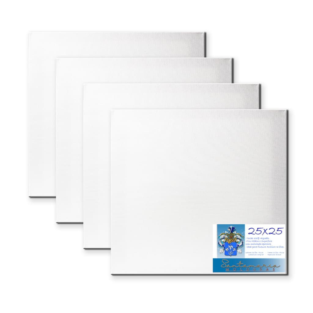 Kit 4 Telas 25x25 Para Pintura Pronta Para Uso 100% Algodão