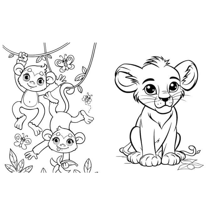 Kit 70 Desenhos Tema Safari para Colorir  2 por Folha
