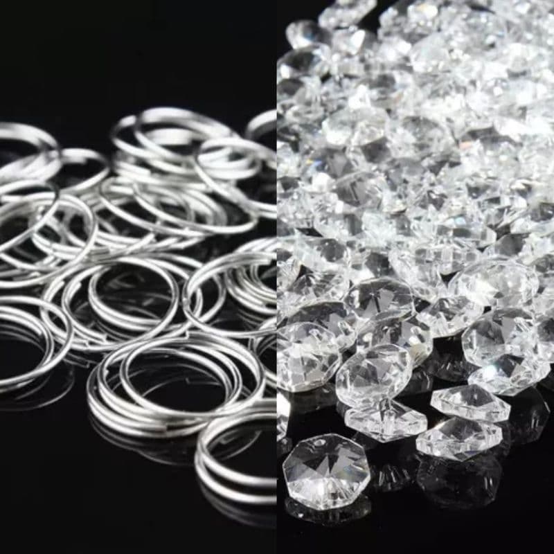 kit Castanha Cristal Acrílico 14mm 200 peças + Argola 10mm 200 Peças