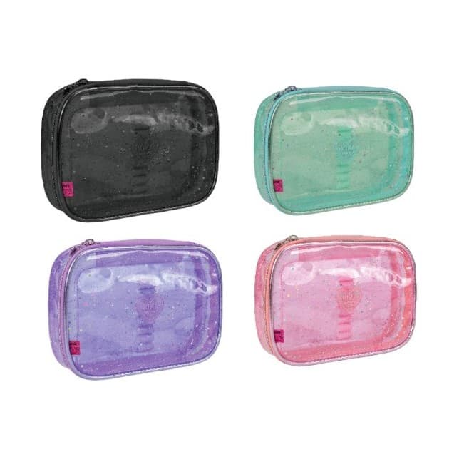 Estojo Box Escolar Organizador Pvc Transparente C/ Glitter